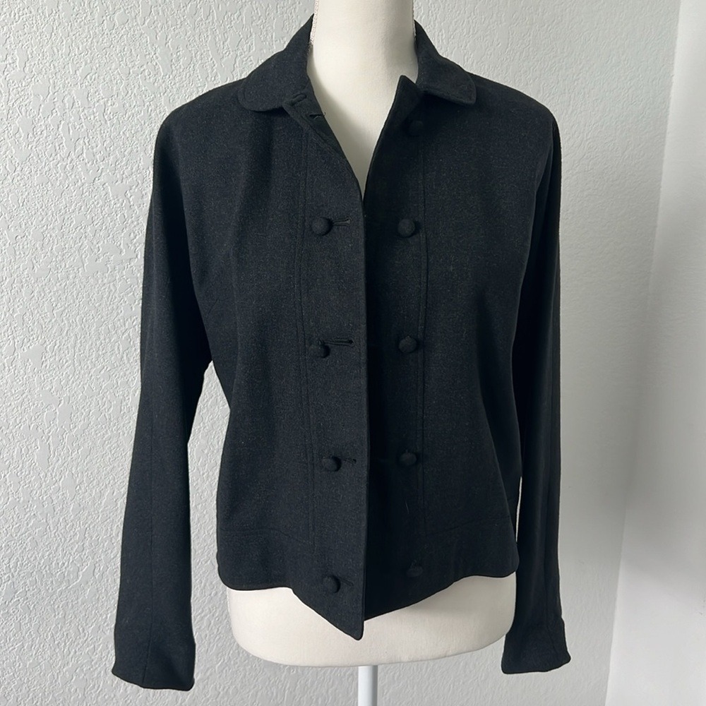 Charcoal‎ Grey Wool Blend Double Breasted Jacket Peter Pan Collar Womens Medium - Picture 8 of 9
